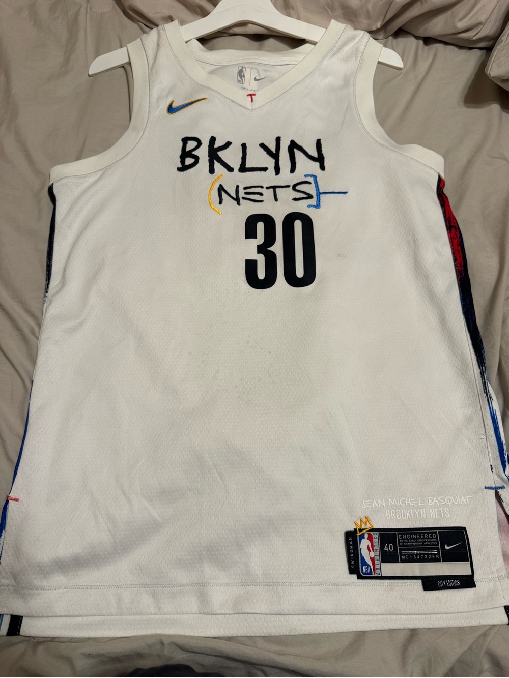 Nike White BKLYN Nets #30 Multicolor Accents